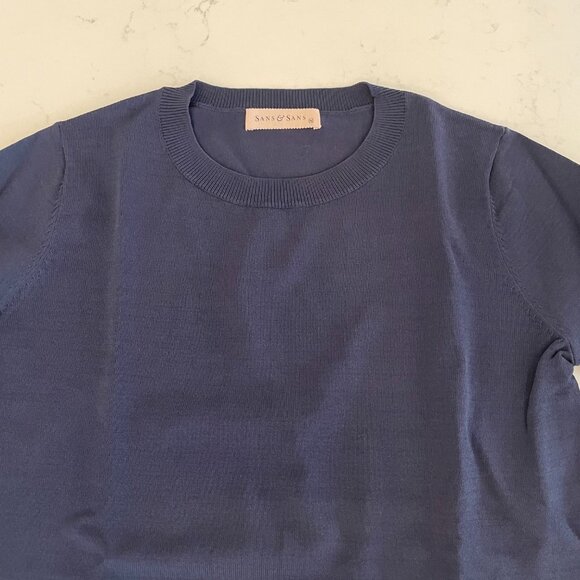 Sans & Sans from Singapore 3/4 Slv Crew Neck Knit Tunic Front Slit Blue Sz S/M - Picture 3 of 14